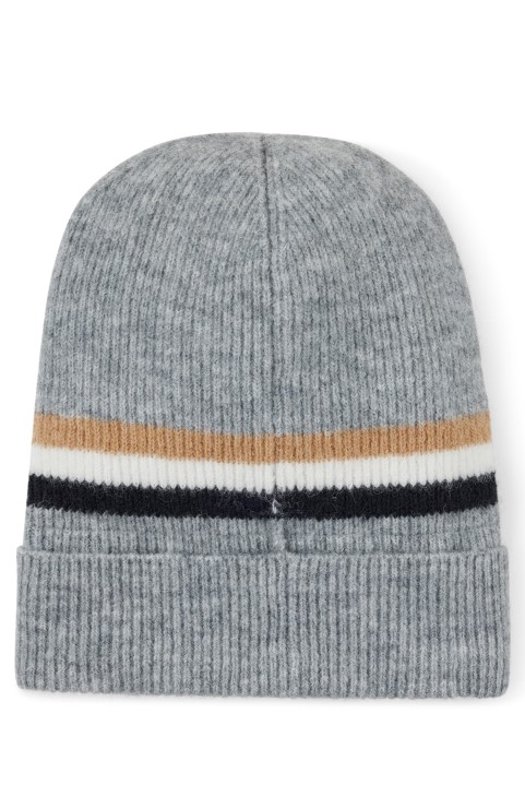ασημί Hugo Boss Beanie καπέλο με ραβδώσεις με χαρακτηριστικές ρίγες
