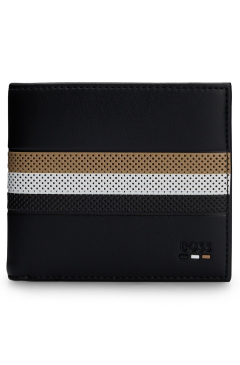 μαύρο πορτοφόλι Hugo Boss από ψεύτικο δέρμα με διάτρητη ρίγα υπογραφής