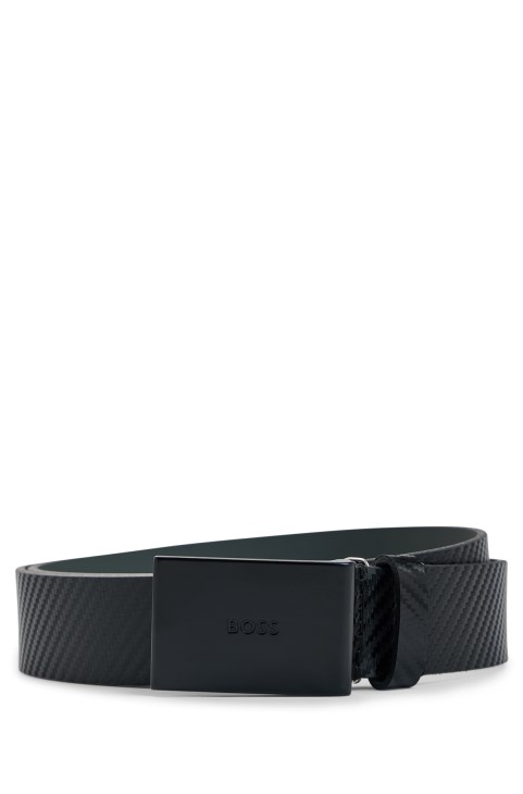 μαύρη δερμάτινη ζώνη με λογότυπο-πλάκα πόρπη Hugo Boss