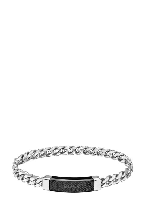 ανάμεικτη μανσέτα αλυσίδας Hugo Boss Pre Pack με πινακίδα λογότυπου σε μαύρο και ασημί τόνο