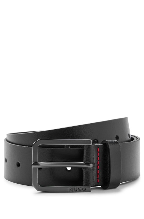 μαύρη δερμάτινη ζώνη Hugo Boss με αγκράφα καρφίτσας χαραγμένο με λογότυπο