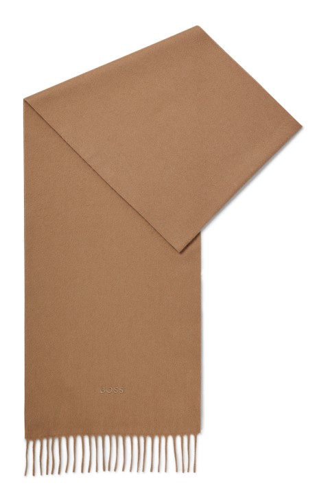 Ιταλικό κασμίρ κασκόλ με κεντημένο λογότυπο Hugo Boss μπεζ