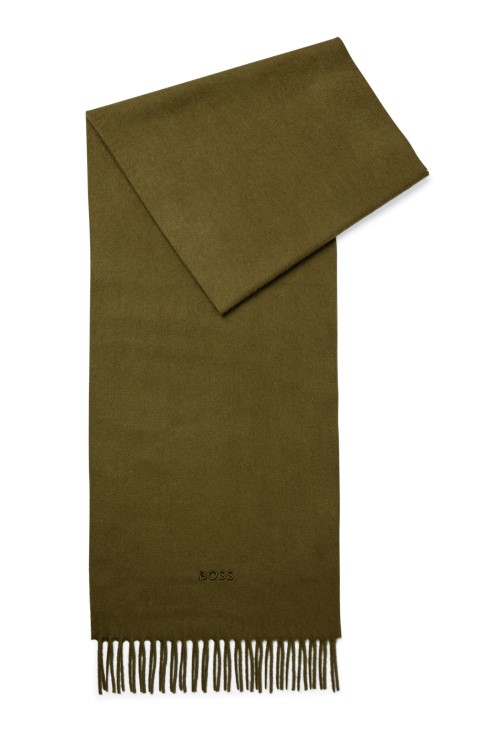 Φουλάρι Hugo Boss ανοιχτό πράσινο ιταλικό-κασμίρ με κεντημένο λογότυπο