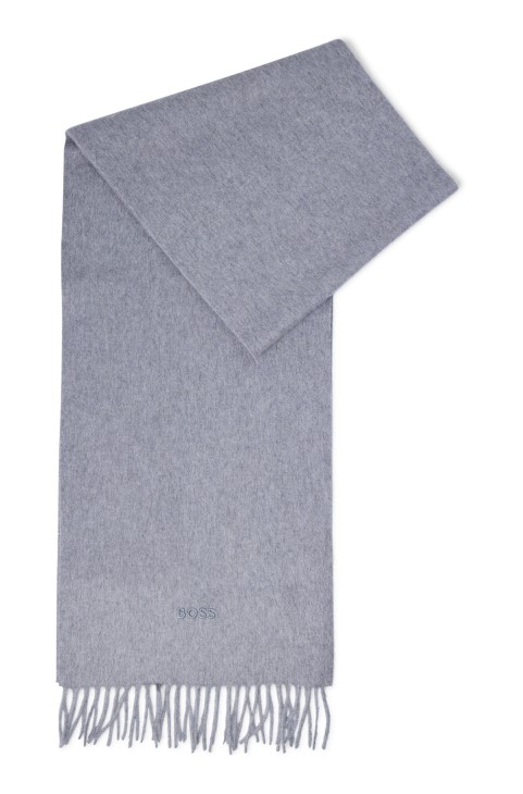 Ιταλικό κασμίρ φουλάρι Hugo Boss με κεντημένο λογότυπο σε γκρι