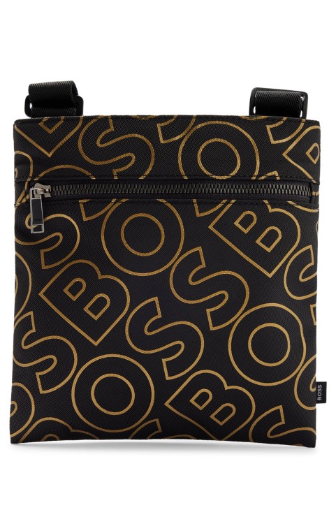 Μαύρη τσάντα φάκελος Hugo Boss από ανακυκλωμένο ύφασμα με περίγραμμα λογότυπα