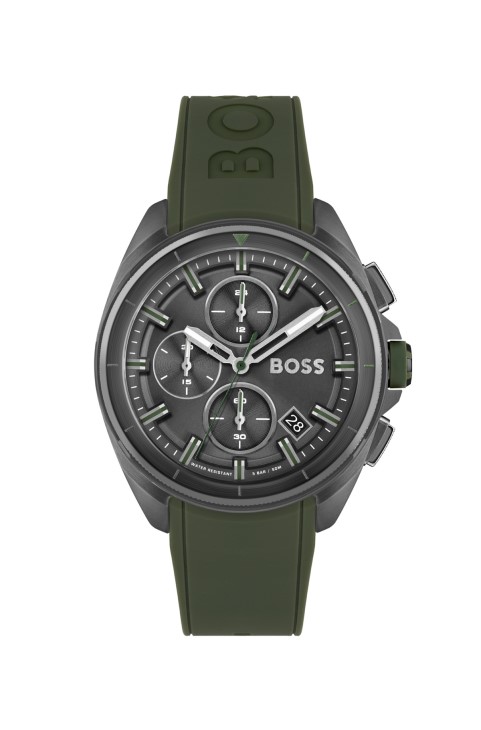 ρολόι χρονογράφου Hugo Boss με γκρι επιμετάλλωση με λουράκι σιλικόνης σε ποικιλία προ-συσκευασίας