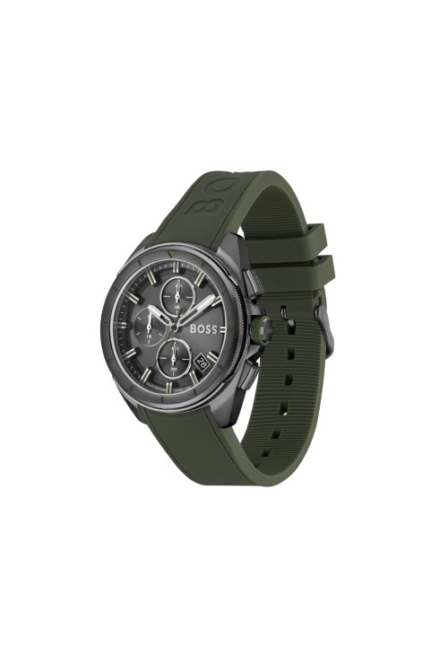 ρολόι χρονογράφου Hugo Boss με γκρι επιμετάλλωση με λουράκι σιλικόνης σε ποικιλία προ-συσκευασίας
