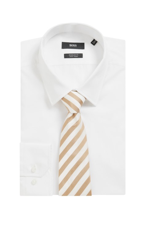 γραβάτα καθαρό μεταξωτό με διαγώνιες ρίγες ανοιχτό μπεζ Hugo Boss
