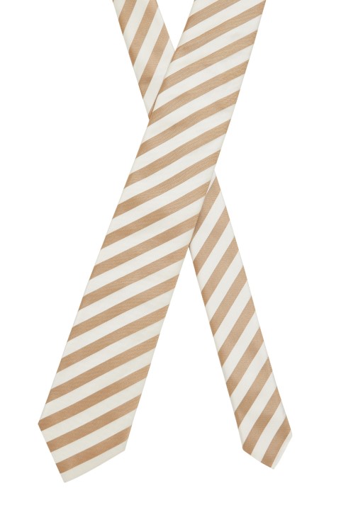 γραβάτα καθαρό μεταξωτό με διαγώνιες ρίγες ανοιχτό μπεζ Hugo Boss
