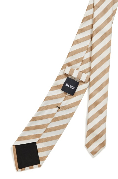 γραβάτα καθαρό μεταξωτό με διαγώνιες ρίγες ανοιχτό μπεζ Hugo Boss
