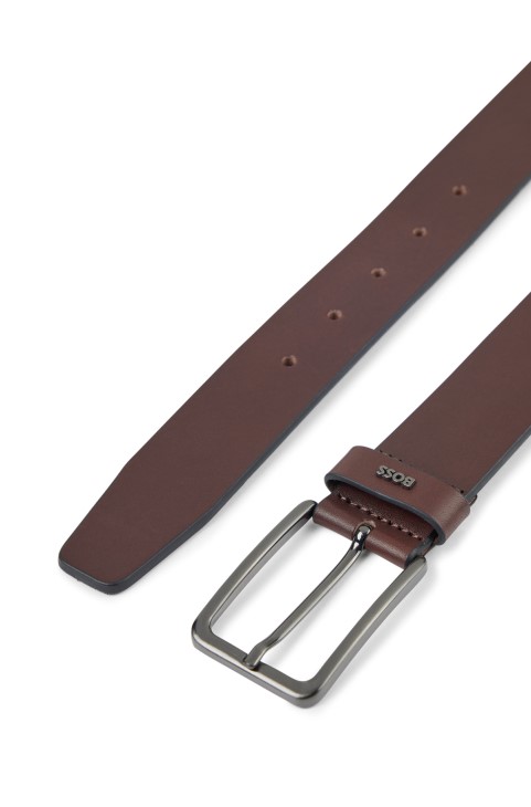 λεία δερμάτινη ζώνη με λογότυπο γράμματα Keeper Hugo Boss σκούρο καφέ
