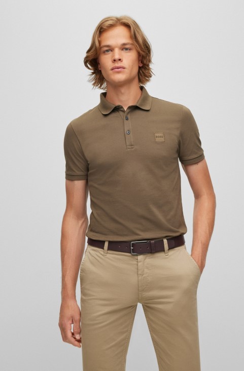 λεία δερμάτινη ζώνη με λογότυπο γράμματα Keeper Hugo Boss σκούρο καφέ
