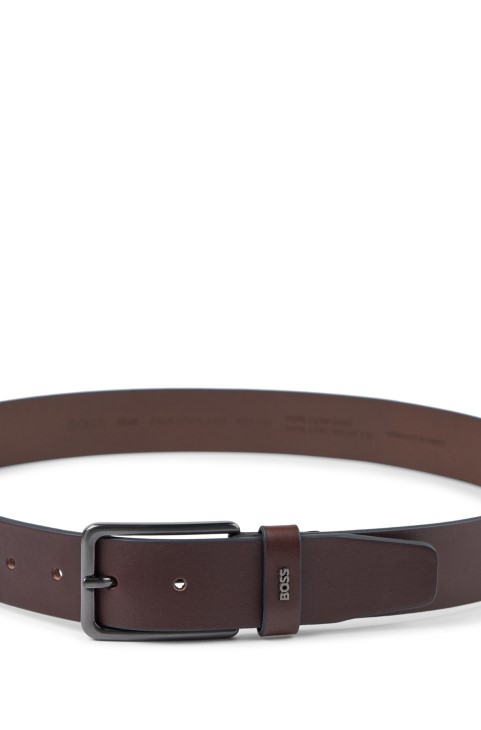 λεία δερμάτινη ζώνη με λογότυπο γράμματα Keeper Hugo Boss σκούρο καφέ
