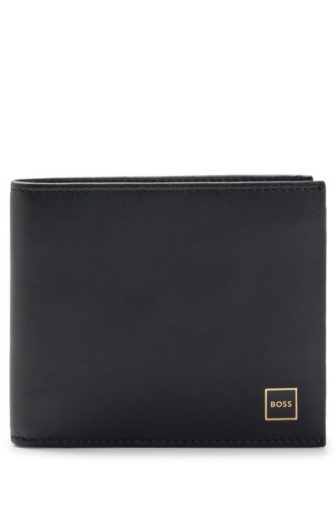Μαύρο δερμάτινο πορτοφόλι Hugo Boss με λογότυπο σε χρυσό σκελετό