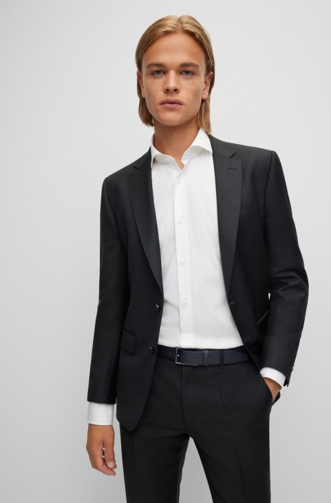 μαύρη δερμάτινη εμπριμέ ζώνη Hugo Boss με μεταλλική αγκράφα
