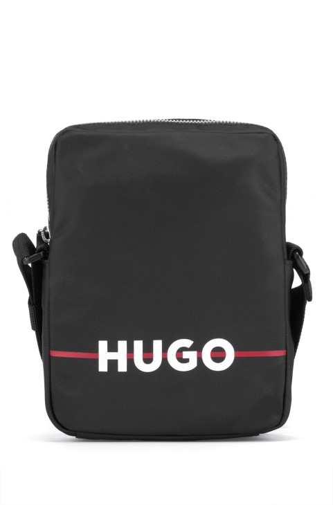 Ρεπόρτερ τσάντα από ανακυκλωμένο υλικό με ρίγα και λογότυπο μαύρο Hugo Boss