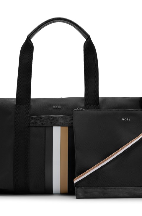 Hugo Boss μαύρη υπογραφή-ριγέ θήκη από ανακυκλωμένο ύφασμα με εσωτερική θήκη
