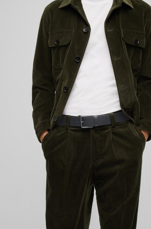 εμπριμέ δερμάτινη ζώνη με λογότυπο, μαύρο Hugo Boss
