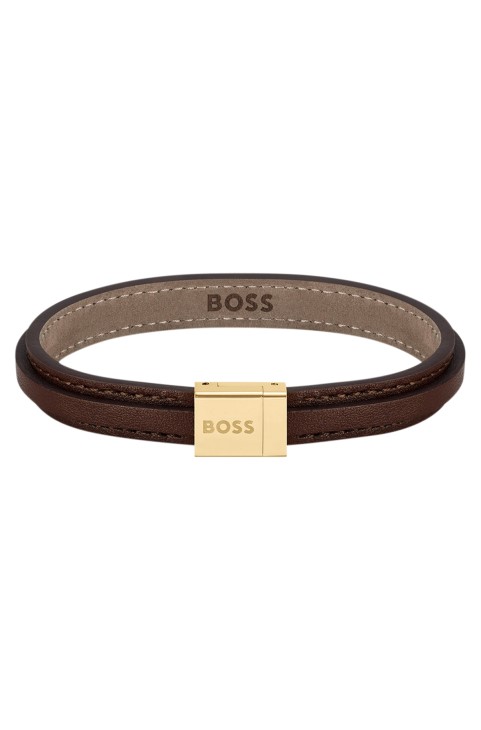 δερμάτινη μανσέτα διπλής στρώσης με κλείσιμο με λογότυπο και λεπτομέρεια: μικρή ποικιλία Pre Pack Hugo Boss