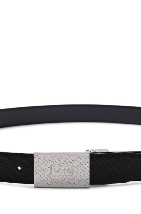 μαύρη αναστρέψιμη ιταλική δερμάτινη ζώνη με πόρπες με καρφίτσα και πλάκα Hugo Boss
