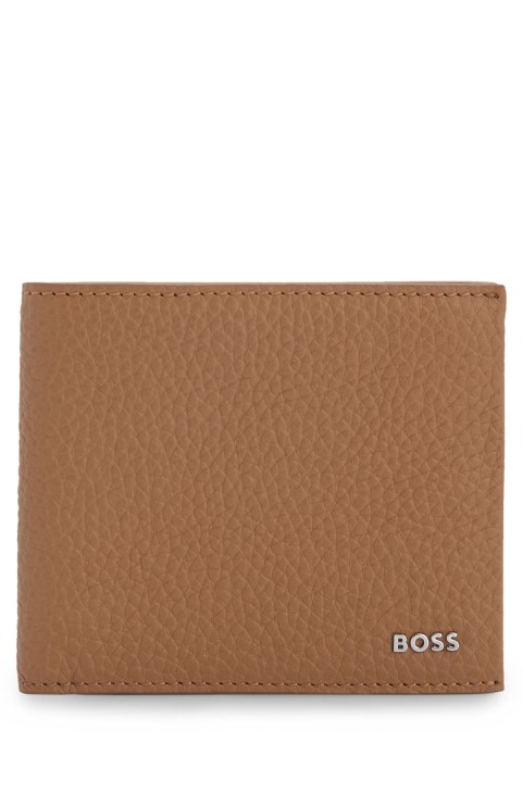 μπεζ ιταλικό δερμάτινο πορτοφόλι με ασημί λογότυπο Hugo Boss