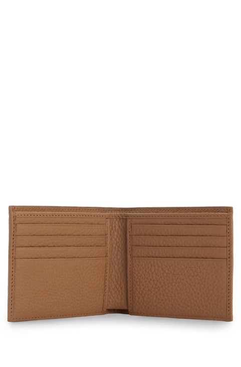 μπεζ ιταλικό δερμάτινο πορτοφόλι με ασημί λογότυπο Hugo Boss
