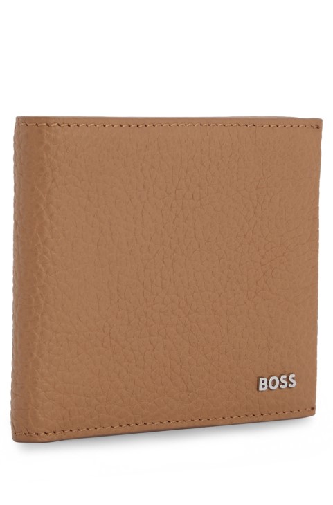 μπεζ ιταλικό δερμάτινο πορτοφόλι με ασημί λογότυπο Hugo Boss
