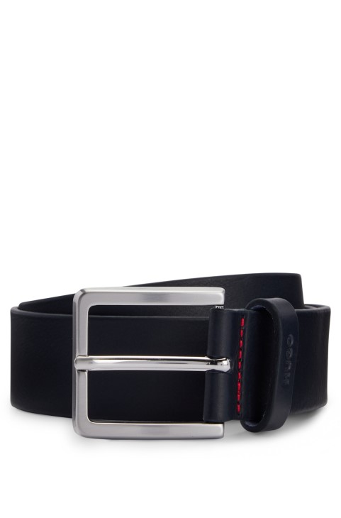 κοκκώδης ανάγλυφη δερμάτινη ζώνη με βουρτσισμένο μεταλλικό υλικό