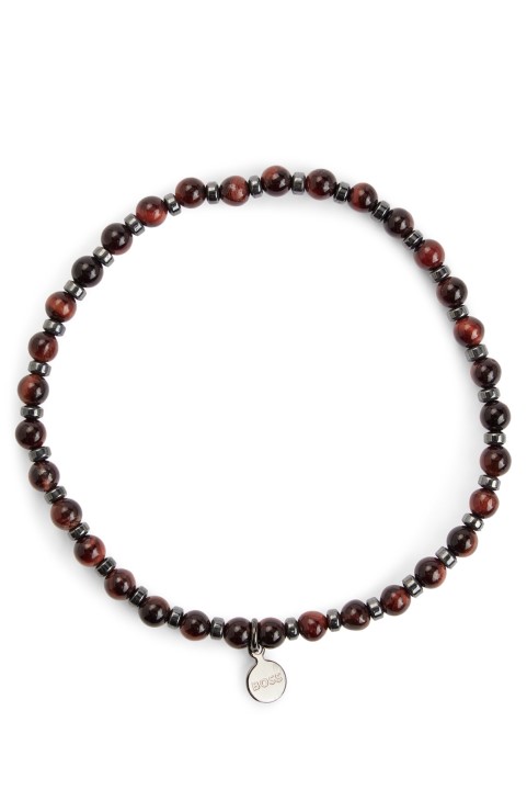 καφέ μανσέτα με μάτια τίγρης και αιματίτη με επώνυμη μεταλλική ετικέτα Hugo Boss
