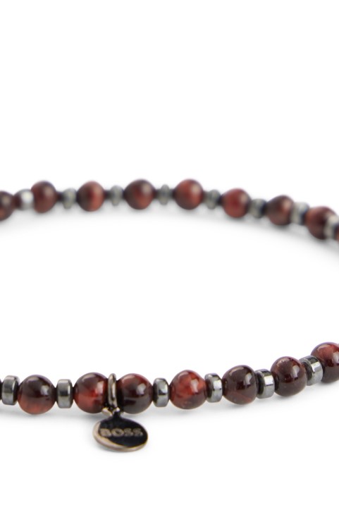 καφέ μανσέτα με μάτια τίγρης και αιματίτη με επώνυμη μεταλλική ετικέτα Hugo Boss
