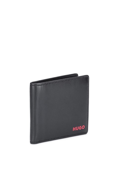 Μαύρο δερμάτινο πορτοφόλι Hugo Boss με κόκκινο λογότυπο και υποδοχές καρτών συντονισμού
