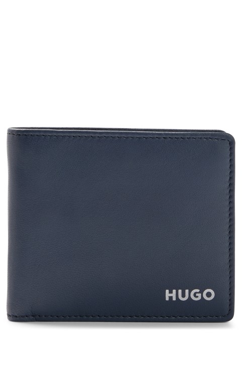 Δερμάτινο πορτοφόλι Hugo Boss με κόκκινο λογότυπο και υποδοχές καρτών συντονισμού σκούρο μπλε