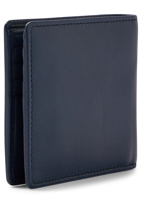 Δερμάτινο πορτοφόλι Hugo Boss με κόκκινο λογότυπο και υποδοχές καρτών συντονισμού σκούρο μπλε
