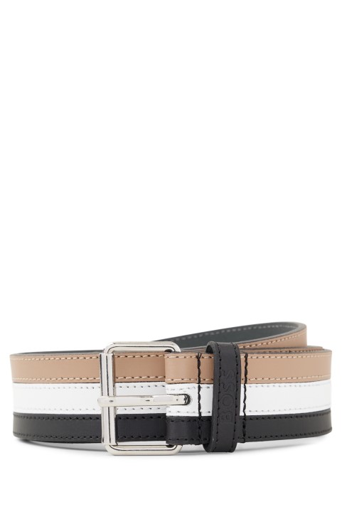 Ιταλική δερμάτινη ζώνη Hugo Boss με μοτίβο με λωρίδα υπογραφής και φύλακα λογότυπου