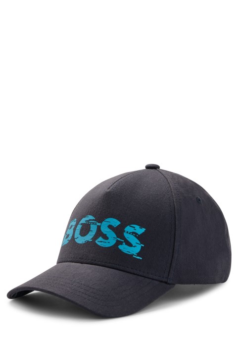 σκούρο μπλε Hugo Boss βαμβακερό καπέλο με τύπωμα εποχιακού λογότυπου