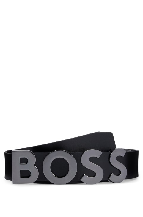 Ιταλική δερμάτινη ζώνη με λογότυπο αγκράφα πλάκας μαύρο Hugo Boss