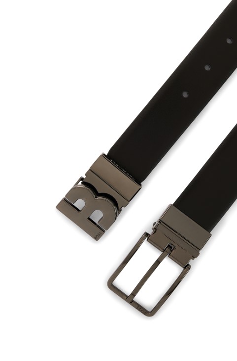 μαύρη αναστρέψιμη ιταλική δερμάτινη ζώνη με μονόγραμμα και πόρπες με καρφίτσα Hugo Boss
