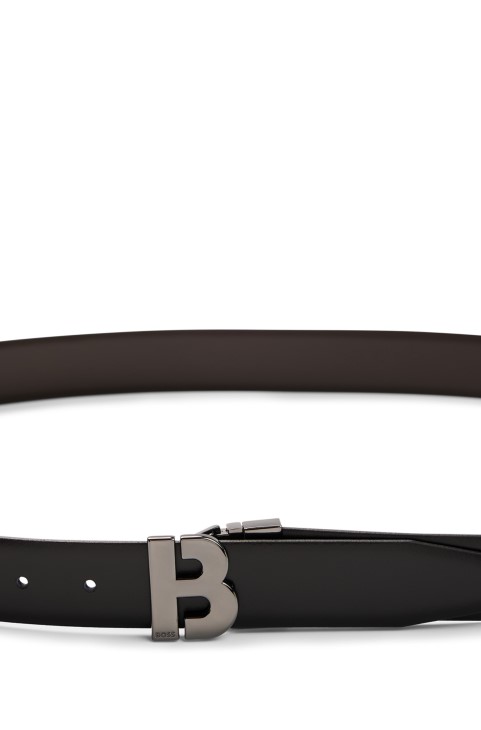 μαύρη αναστρέψιμη ιταλική δερμάτινη ζώνη με μονόγραμμα και πόρπες με καρφίτσα Hugo Boss
