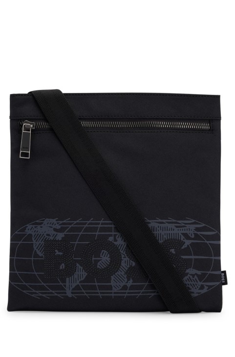 Μαύρη τσάντα φακέλου από ανακυκλωμένο υλικό Hugo Boss με λογότυπο με καρφιά