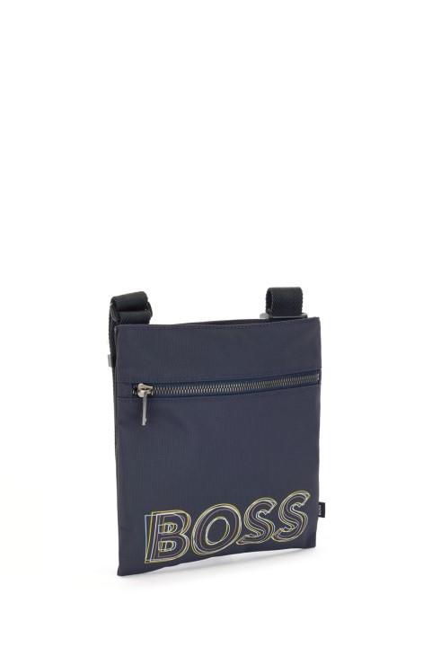 Σκούρο μπλε τσάντα φακέλου Hugo Boss από ανακυκλωμένο ύφασμα με πολύχρωμο λογότυπο
