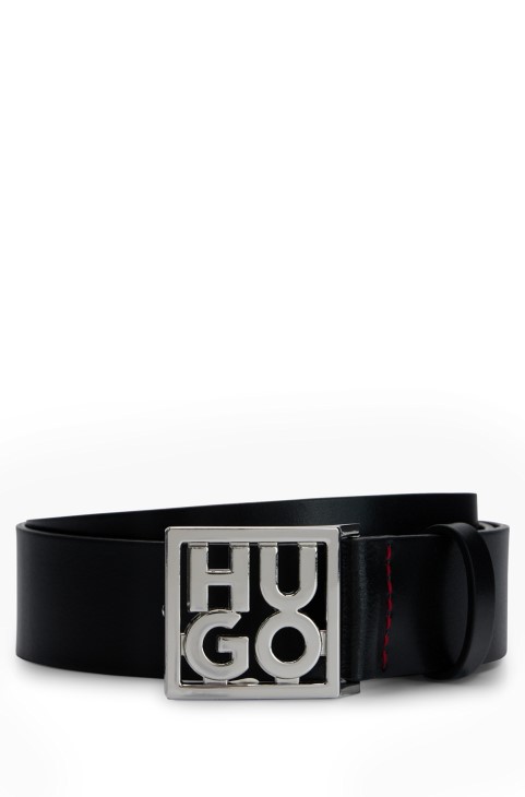 Ιταλική δερμάτινη ζώνη Hugo Boss με μαύρη αγκράφα με λογότυπο