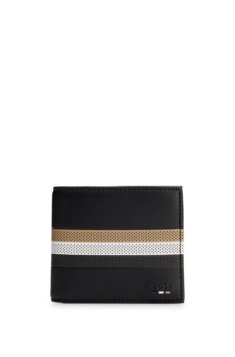 Πορτοφόλι από ψεύτικο δέρμα με διάτρητη χαρακτηριστική ρίγα μαύρο Hugo Boss