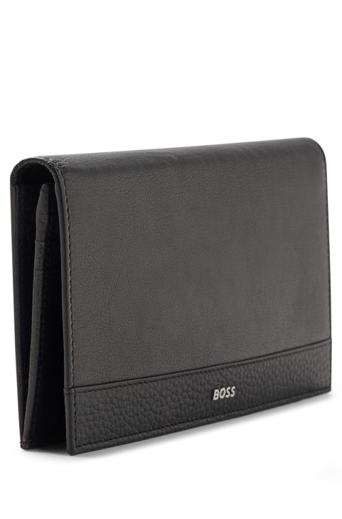 δερμάτινο μακρύ πορτοφόλι Hugo Boss με μαύρα γράμματα με λογότυπο σε ασημί τόνο
