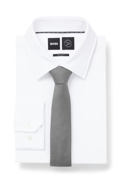 γκρι μικρο-μοτίβο γραβάτα σε μεταξωτό ζακάρ Hugo Boss
