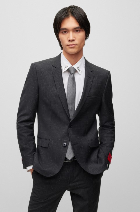 γκρι μικρο-μοτίβο γραβάτα σε μεταξωτό ζακάρ Hugo Boss
