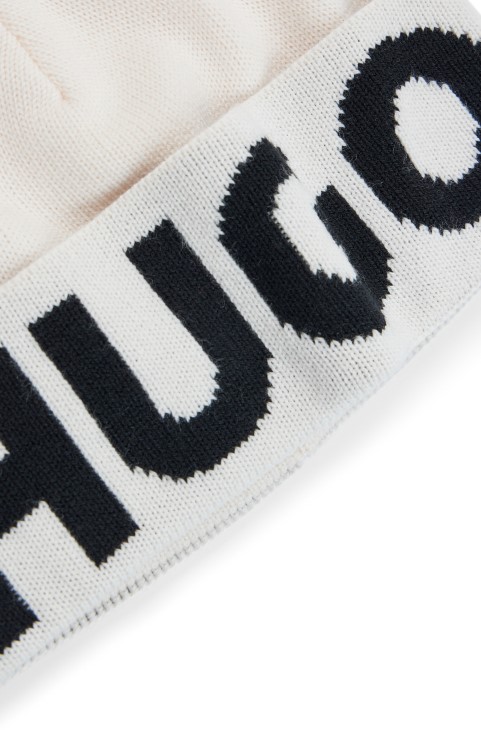 καπέλο Beanie με ζακάρ υφαντό λογότυπο αντίθεσης λευκό Hugo Boss
