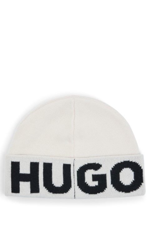 καπέλο Beanie με ζακάρ υφαντό λογότυπο αντίθεσης λευκό Hugo Boss
