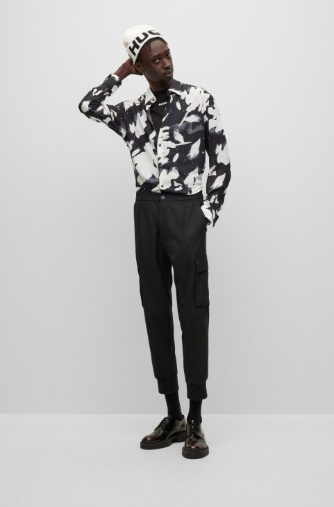 καπέλο Beanie με ζακάρ υφαντό λογότυπο αντίθεσης λευκό Hugo Boss
