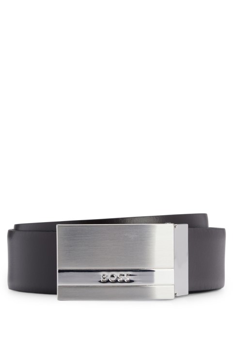 αναστρέψιμη ιταλική δερμάτινη ζώνη με αγκράφες και καρφίτσα μαύρο Hugo Boss