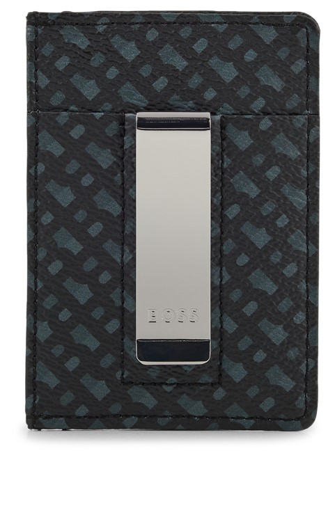 θήκη κάρτας με κλιπ χρημάτων σε ιταλικό μονόγραμμα ύφασμα Hugo Boss μαύρο

